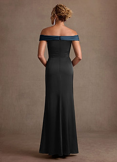 Azazie Constance Mother of the Bride Dresses Black Dark Navy Mermaid Off the Shoulder Stretch Satin Dress image2