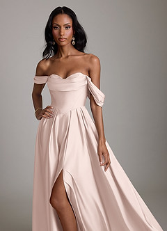 Azazie Loisa Abiti da Damigella Abito A-Line in Raso Elasticizzato a Spalla Scoperta Rosa Rossore image5