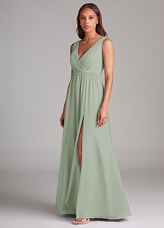Azazie Tanicia Robes de demoiselle d'honneur Robe Trapèze en Mousseline de soie Plissée Vert Sauge image2