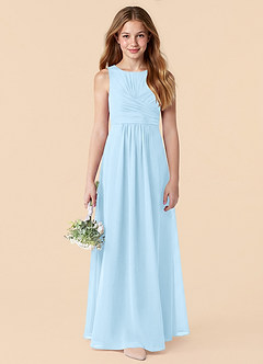 Azazie Skyla Junior Sky Blue A-Line Pleated Chiffon Dress image4