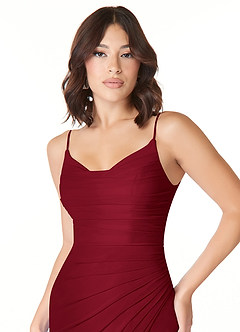 Azazie Deandra Robes de demoiselle d'honneur Robe Sirène en Maille Plissée Bourgogne image5