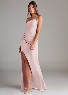 Azazie Eren Bridesmaid Dresses Blushing Pink Sheath One Shoulder Chiffon Dress image5