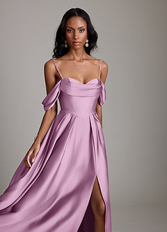 Azazie Loisa Abiti da Damigella Abito A-Line in Raso Elasticizzato a Spalla Scoperta Glicine image3