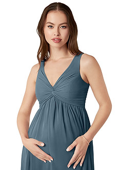 Azazie Yetta Maternity Bridesmaid Dresses A-Line V-Neck Gathered Chiffon Floor-Length Dress image6