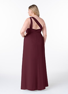 Azazie Maive Jurken voor bruidsmeisjes Jurk van Chiffon met Kolom Geplooide ruche Cabernet image8