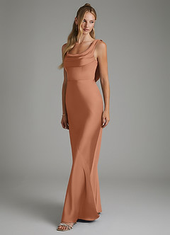 Azazie Elena Bridesmaid Dresses Bronzer Mermaid Pleated Stretch Satin Dress image4