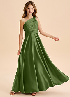 Azazie Charlize Junior Linia A Pofałdowany Satyna elastyczna Długość podłogi Młodsza druhna Sukienka image5