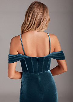 Azazie Jas Bridesmaid Dresses Blue Topaz Sheath Off-The-Shoulder Corset Velvet Convertible Dress image8