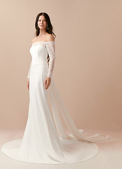 Azazie Aracely Wedding Dresses Diamond White Mermaid Off the Shoulder Stretch Crepe Dress image3