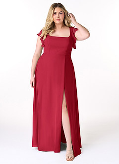 Azazie Bondi Bridesmaid Dresses Scarlet A-Line Ruffled Chiffon Dress image7
