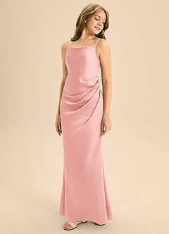 Azazie Renna Junior Robe Sirène en Satin extensible Plissée Rose Poudré image5