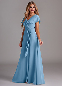 Azazie Lainey Brautjungfernkleider A-Linie mit Taschen Chiffon Kleid Stahlblau image5