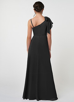 Azazie Aidy Junior Black A-Line Bow Chiffon Dress image2
