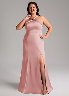 Azazie Rue Bridesmaid Dresses Powder Pink Mermaid Pleated Stretch Satin Dress image8