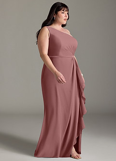 Azazie Liza Bridesmaid Dresses Desert Rose Mermaid One Shoulder Chiffon Dress image9