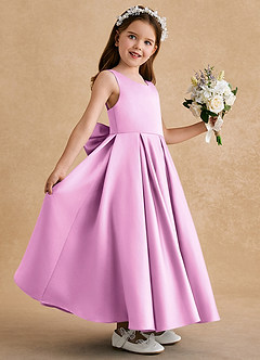 Azazie Honey Bear Flower Girl Dresses Candy Pink A-Line Pleated Matte Satin Dress image5