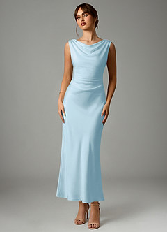 Azazie Kieryn Bridesmaid Dresses Sky Blue Mermaid Pleated Stretch Satin Dress image1