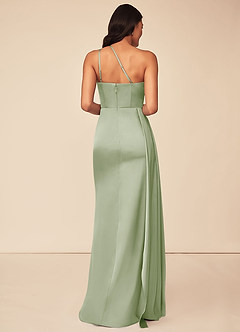 Azazie Maron Bridesmaid Dresses Dusty Sage A-Line One Shoulder Stretch Satin Dress image2