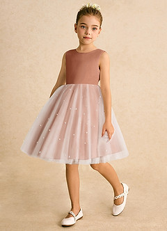 Azazie Esme Blumenmädchenkleider Ballkleid Schleifen Tüll Kleid Bronzer image5