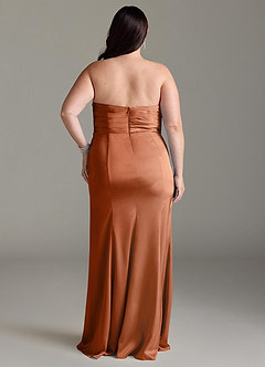 Azazie Yola Bridesmaid Dresses Copper Sheath V-Neck Pleated Stretch Satin Convertible Dress image10