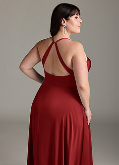 Azazie Davis Bridesmaid Dresses Pomegranate A-Line Pleated Stretch Satin Dress image12