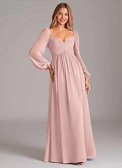 Azazie Bailee Bridesmaid Dresses Powder Pink A-Line Long Sleeve Chiffon Dress image5