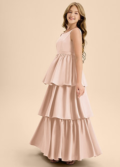 Azazie Meadowyn Junior Blushing Pink A-Line Bow Stretch Satin Dress image5