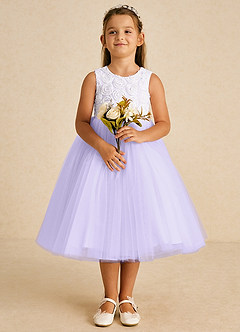 Azazie Missy vestidos de niña de las flores Vestido de Marfil Lila de Tul de Corte En A con Sin mangas image2