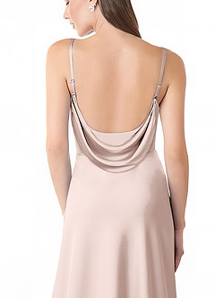 Azazie Alaija Robes de demoiselle d'honneur Robe Sirène en Satin extensible Fente Latérale Rose Pâle image6