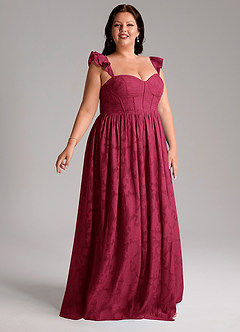 Azazie Denisse Abiti da Damigella Abito A-Line in Burnout Floreale Increspato Borgogna image4