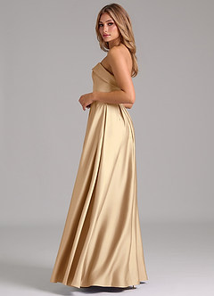 Azazie Lucienne Bridesmaid Dresses Champagne A-Line Strapless Stretch Satin Convertible Dress image3