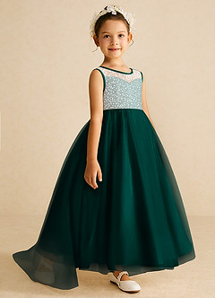 Azazie Tay Flower Girl Dresses Pine A-Line Sequins Tulle Dress image3