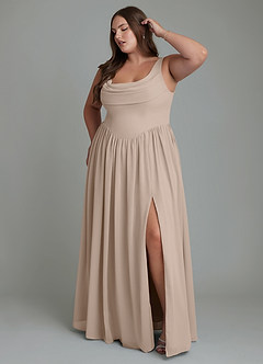 Azazie Novi Robes de demoiselle d'honneur Robe Trapèze en Mousseline de soie Plissé Taupe image3