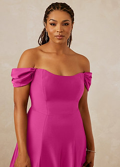 Christian Siriano Bridal for Azazie 1002 Bridesmaid Dresses Fuchsia A-Line Off the Shoulder Stretch Satin Convertible Dress image13