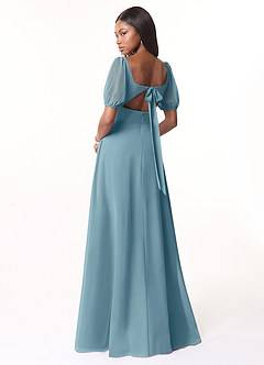 Azazie Alani Bridesmaid Dresses Moody Blue A-Line Square Neckline Chiffon Dress image2