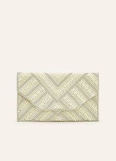 front Pearl Beaded Geometric Envelope Flap Clutch