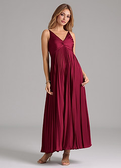 Azazie Raychelle Bridesmaid Dresses Burgundy A-Line Pleated Stretch Satin Dress image5
