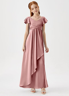Azazie Omari Junior Dusty Rose A-Line Pleated Stretch Satin Dress image3