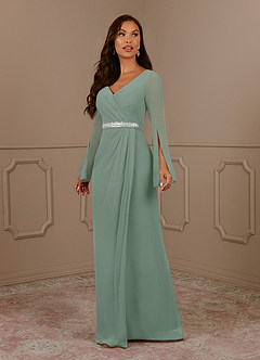 Azazie Belinda Abiti per la Madre della Sposa Abito A-Line in Chiffon con Scollo a V a Pieghe Salvia Argentata image1