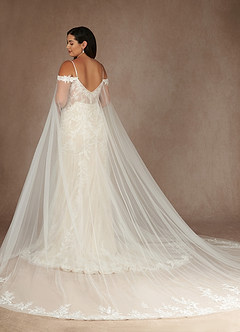 Azazie Leonie Wedding Dresses Diamond White Champagne Mermaid V-Neck Sequins Tulle Dress image4