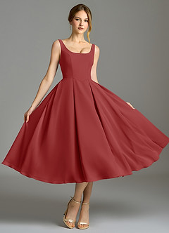 Azazie Amalie Bridesmaid Dresses Rust A-Line Pleated Chiffon Dress image5