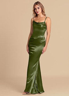 Azazie Sorrel Bridesmaid Dresses Olive Mermaid Corset Metallic Satin Convertible Dress image4
