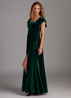 Azazie Bondi Bridesmaid Dresses Emerald A-Line Side Slit Velvet Dress image5