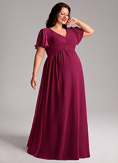 Azazie Verna Maternity Bridesmaid Dresses A-Line V-Neck Ruched Chiffon Floor-Length Dress image7