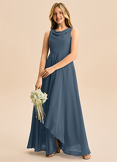 Azazie Mannie Junior Linia A Pofałdowany Szyfon Asymetryczny Młodsza druhna Sukienka image5