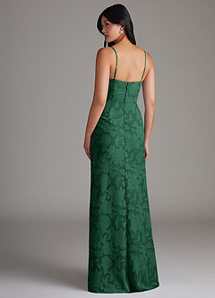 Azazie Maci Bridesmaid Dresses Dark Green Sheath Pleated Floral Burnout Dress image2