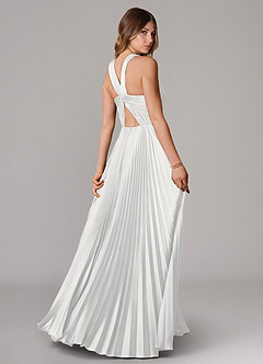 Azazie Afra Abiti da Damigella Abito A-Line in Raso Elasticizzato Plissettato Bianco image2