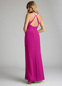 Azazie Becca Bridesmaid Dresses Fuchsia Sheath V-Neck Chiffon Dress image6