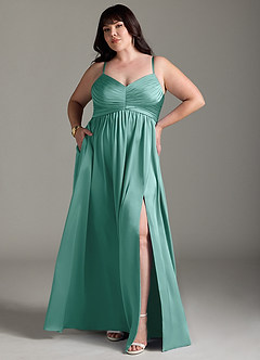 Azazie Alia Robes de demoiselle d'honneur Robe Trapèze en Satin extensible Plissée Aqua image8