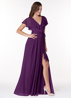 Azazie Jael Final Sale Grape A-Line V-Neck Mesh Dress image4